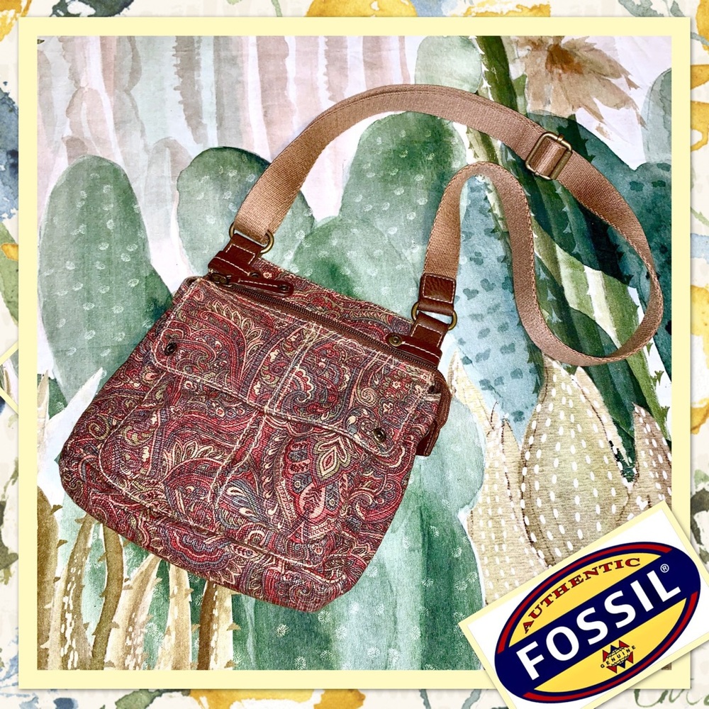Vintage Fossil Paisley Crossbody / Shoulder Bag Gem